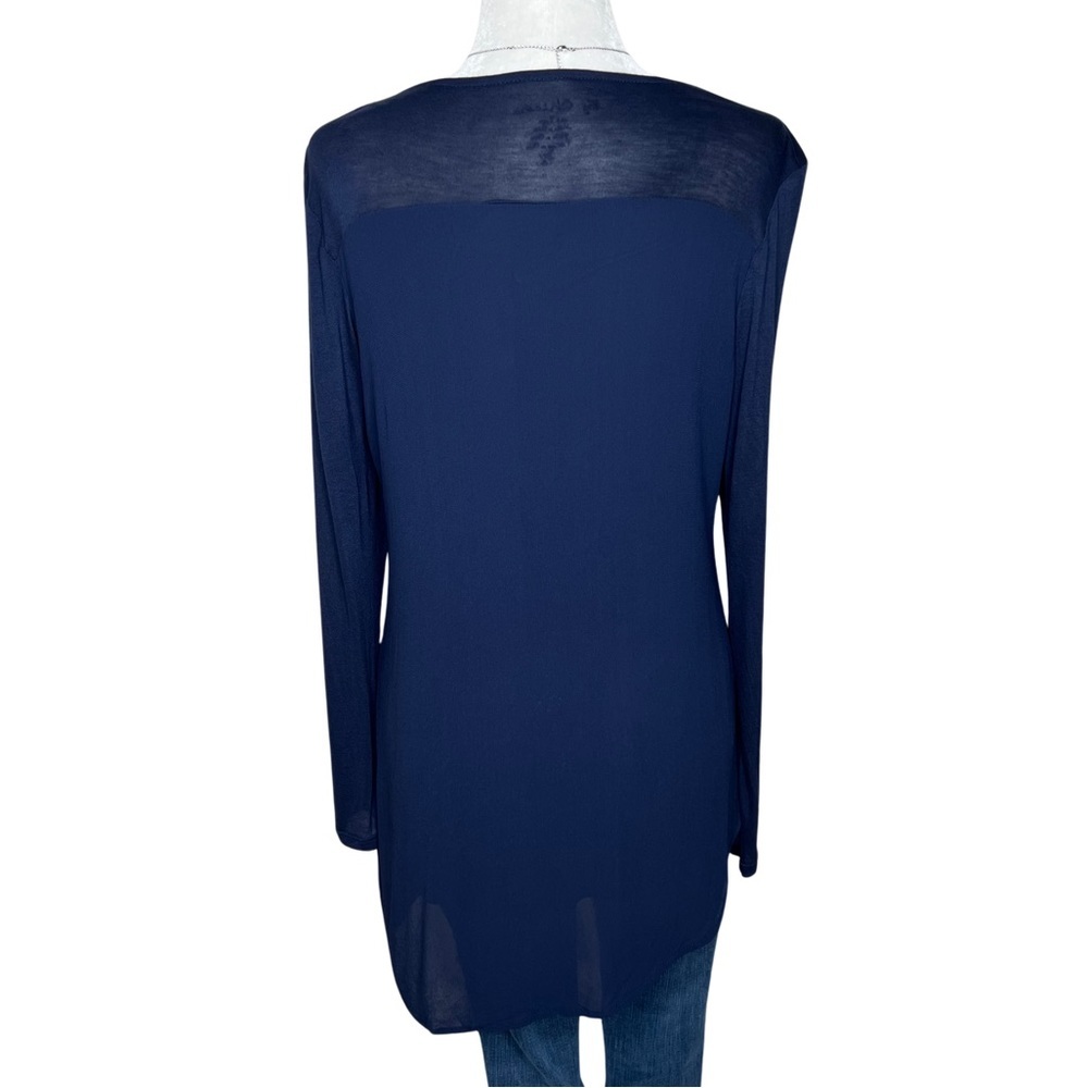 Chico’s Knit Woven Tunic Long Sleeve Asymmetrical Hem Navy Blue Small 570215863 - Picture 11 of 13